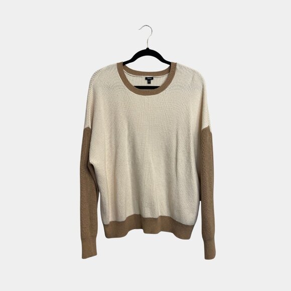 Express Cream & Tan Colorblock Sweater – Size Large - Picture 1 of 2